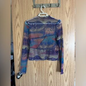 Rock&Roll Denim Sheer Horse Long Sleeve Shirt